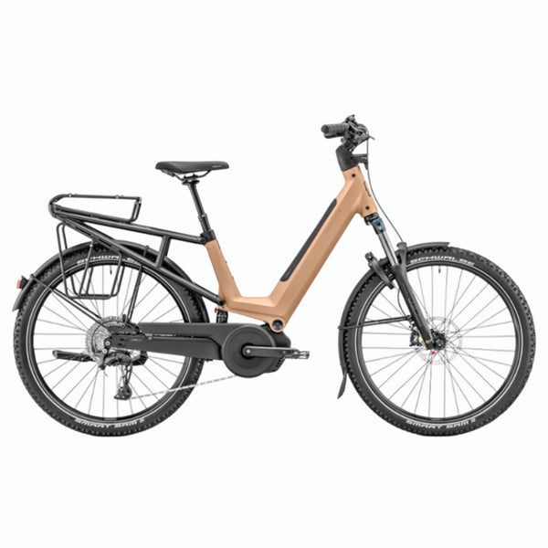 Bicicleta de trekking elétrica Moustache Xroad 6 FS Earth Metal com suspensão e bateria de 600Wh (modelo 2026).