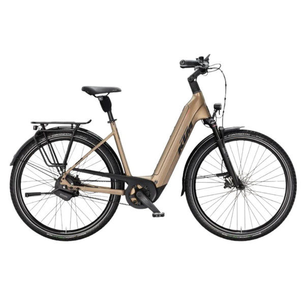 Bicicleta elétrica urbana KTM Macina City 810 Belt D, cor verde azeitona pérola mate