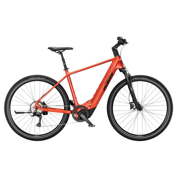 Bicicleta de trekking elétrica KTM Macina Cross CX 610 H, cor laranja queimado mate.