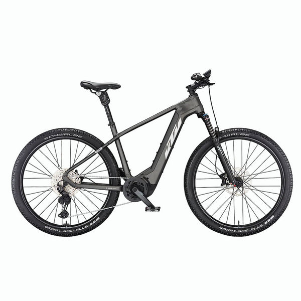 Bicicleta de montanha elétrica KTM Macina Team XL, cinzento mate.