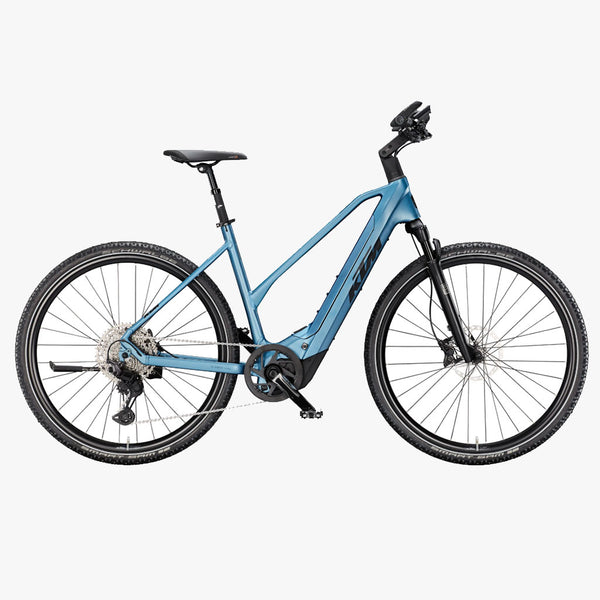 Bicicleta elétrica de trekking KTM Macina Cross CX 810 D, azul aço mate.