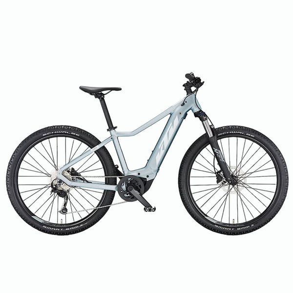 Bicicleta elétrica de montanha KTM Macina Race 572 Glorious Azzurro Silver Matt
