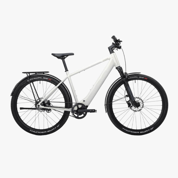 Bicicleta elétrica urbana Coboc Skye, correia em marfim metálico