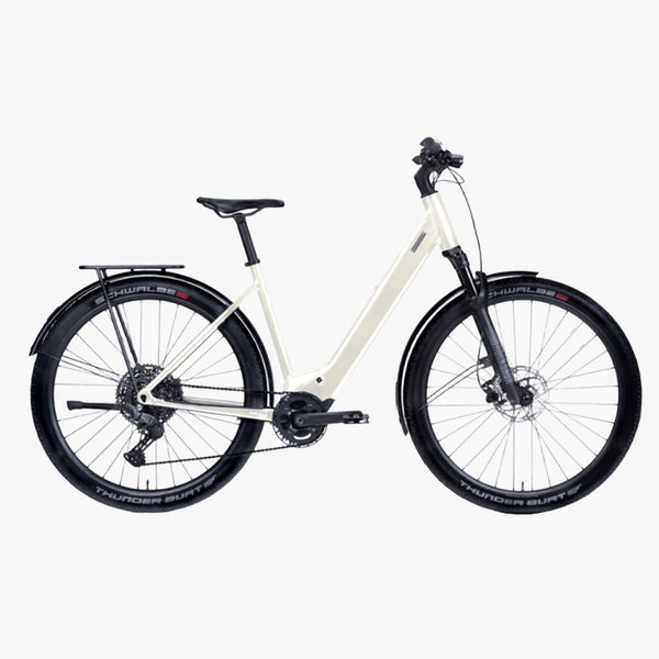 Bicicleta elétrica urbana Coboc Skye belt di2 Marfim-metálico