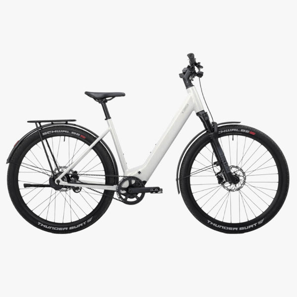 Bicicleta elétrica urbana Coboc Skye Step Belt Di2 Marfim-metálico