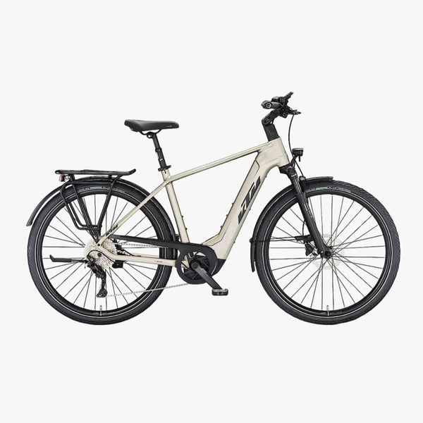 Bicicleta elétrica de trekking KTM Macina Style 740, cor champanhe mate.