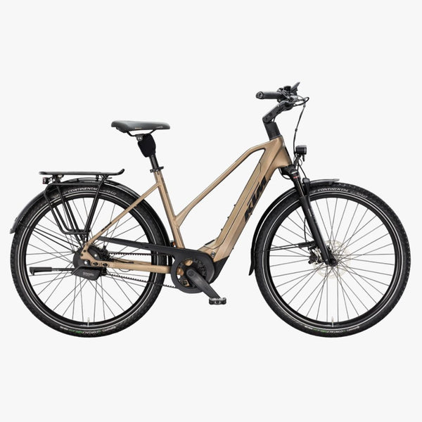 Bicicleta elétrica urbana KTM Macina City 810 Belt D, cor verde azeitona pérola mate