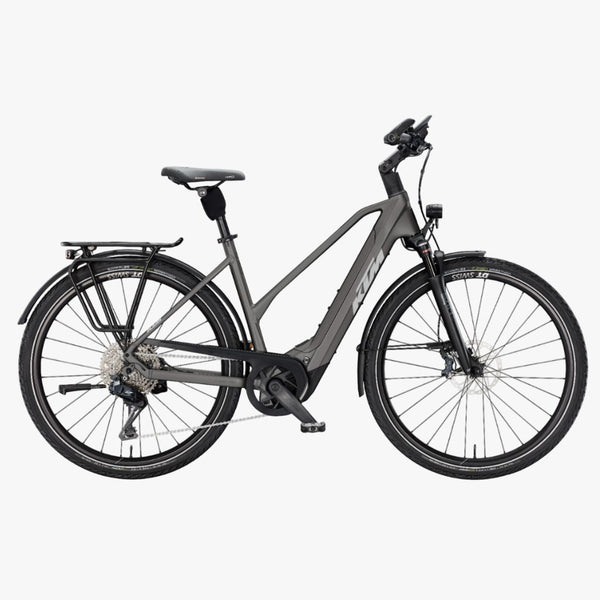 Bicicleta de trekking elétrica KTM Macina Style 820 DI2 US, cor cinzento mate.