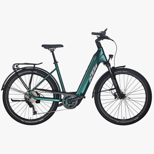 Bicicleta elétrica de trekking KTM Macina Style 810 US Green Purple Flip Matt 