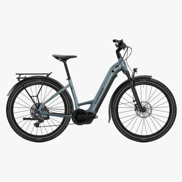 Bicicleta de trekking elétrica Winora YUCATAN X9 LOW GL, modelo 2026, acabamento brilhante e cor glaciar exuberante. 