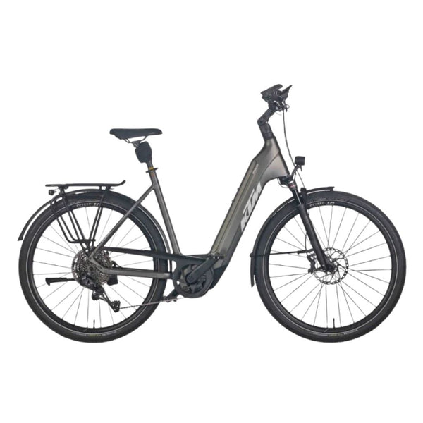 Bicicleta elétrica de trekking KTM Macina Style 810 US, cor cinzenta.