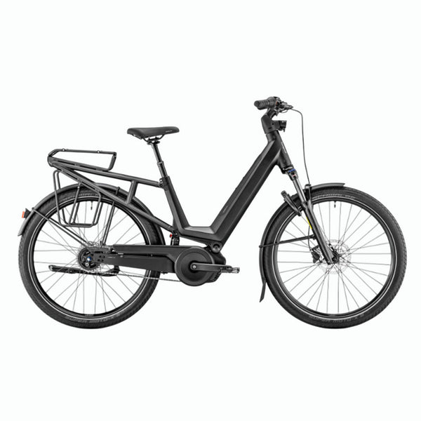 Bicicleta elétrica Urbana Mustache Mardi 27.2 FS preta com suspensão e bateria de 540Wh (modelo 2026).