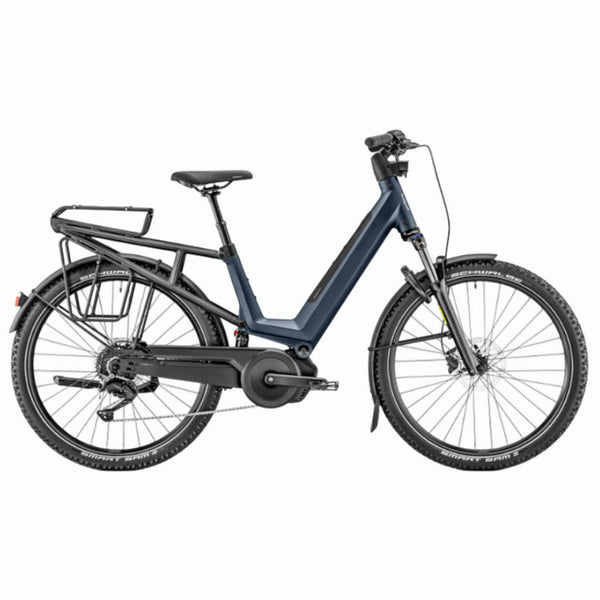 Bicicleta elétrica de trekking Moustache Xroad 2 FS Azul Marinho com suspensão e bateria de 540Wh (modelo 2026).