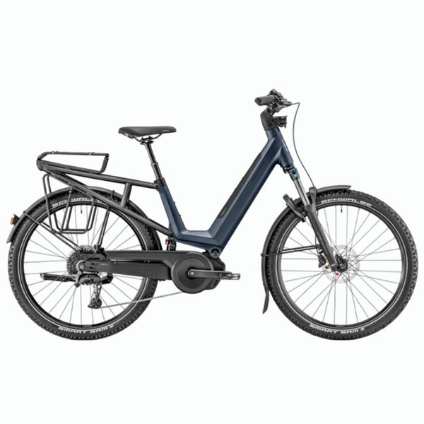 Bicicleta elétrica de trekking com suspensão Moustache Xroad 4 FS azul marinho mate 2026