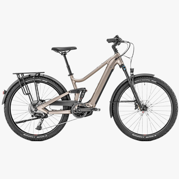 Bicicleta de trekking elétrica Moustache XROAD FS 4 2025 em titânio com acabamento brilhante