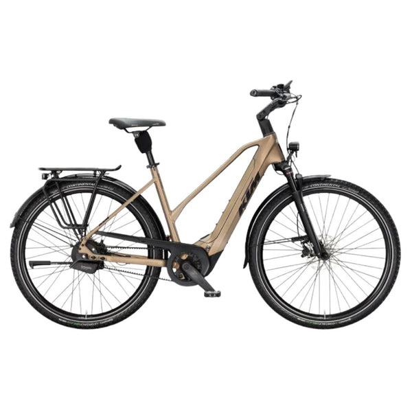 Bicicleta elétrica urbana KTM Macina City 810 Belt D, cor verde azeitona pérola mate